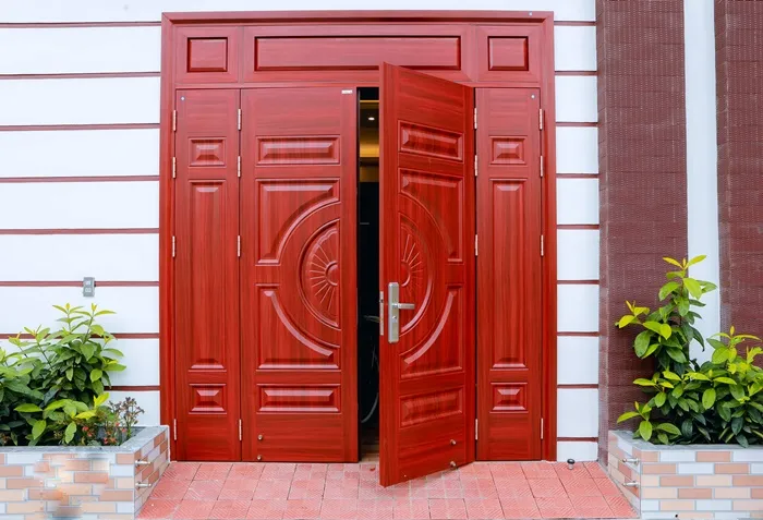 Cửa chống cháy vân gỗ 4 cánh lắp đặt tại công trình