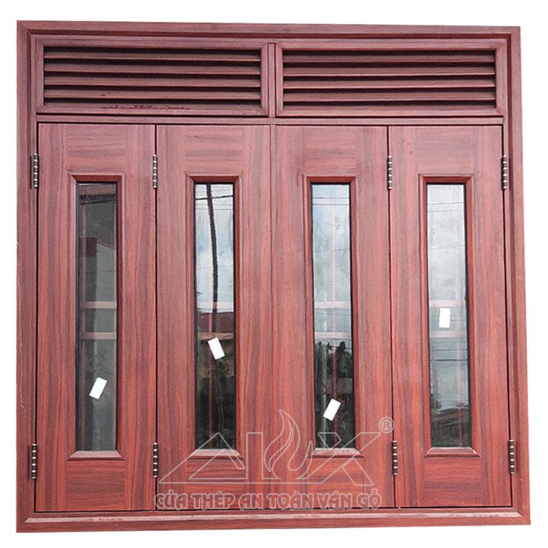 Cửa thép vân gỗ màu nâu sẫm, thiết kế hiện đại, tăng tính thẩm mỹ và an toàn cho ngôi nhà Việt
