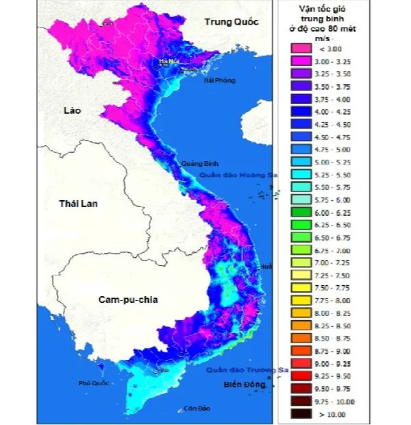 Các tuabin gió hiện đại tại một trang trại điện gió ở Việt Nam, phản ánh thực trạng phát triển năng lượng gió tại quốc gia.